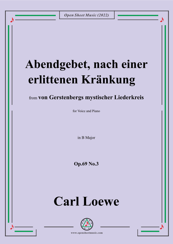 Loewe-Abendgebet,nach einer erlittenen Kränkung,Op.69 No.3,in B Major (arr. OSM Press)