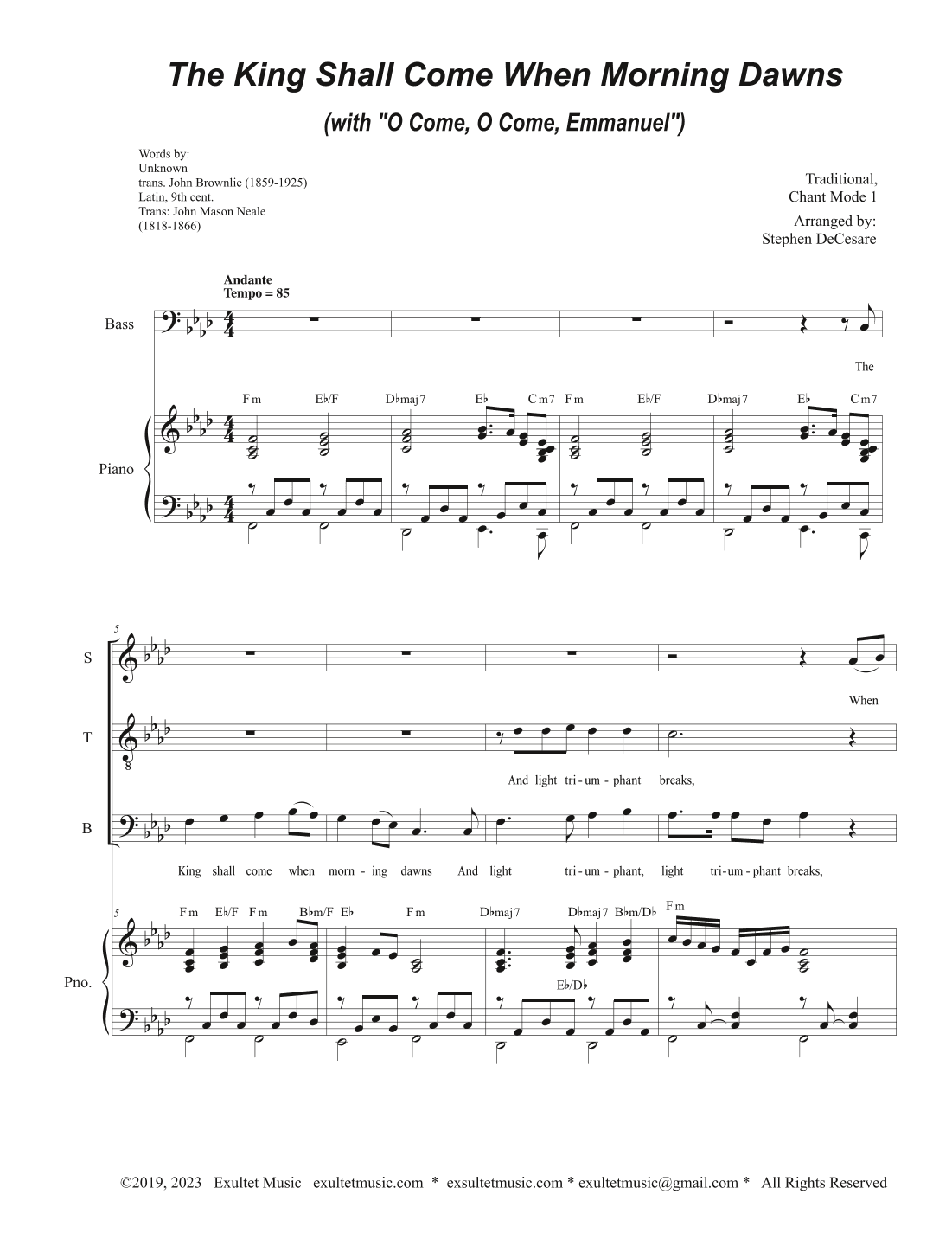 The King Shall Come When Morning Dawns (with "O Come, O Come, Emmanuel") (Vocal Quartet - (SATB) (arr. Stephen DeCesare)