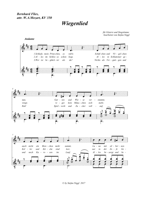"Wiegenlied", KV 350 for Voice and Guitar (arr. Stefan Niggl)