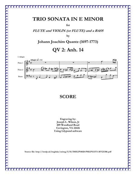 Quantz Trio Sonata in E Minor, QV 2: Anh. 14 (arr. Joseph L. Wilson, Jr.)
