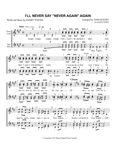 I'll Never Say "never Again" Again (arr. Tom Gentry)
