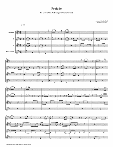 Prelude 12 from Well-Tempered Clavier, Book 2 (Clarinet Quartet) (arr. Richard Byrnes)
