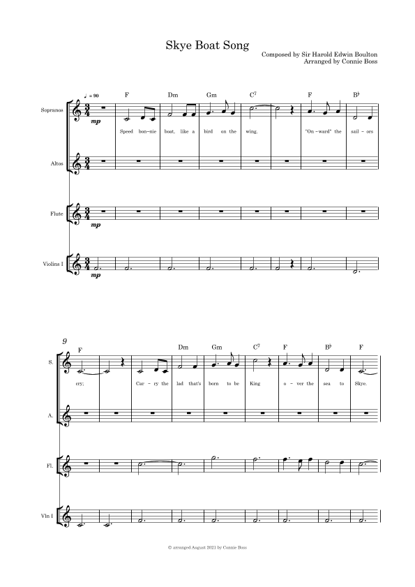 Skye Boat Song - vocal duet, flute and violin (arr. Connie Boss)