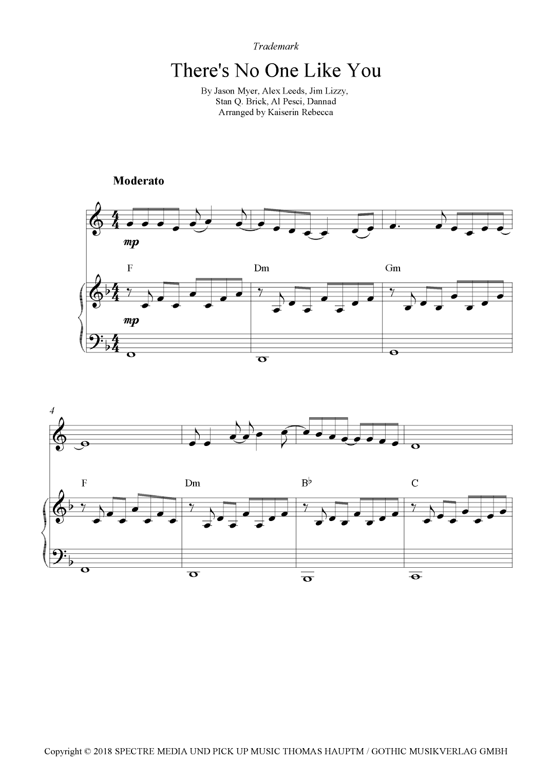 There's No One Like You (arr. Kaiserin Rebecca)