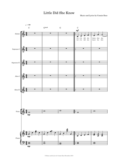 Little Did She Know  (Mary) (can be used for Advent, Christmas, Lent) - SSAA Flute and Piano