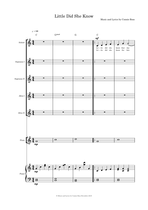 Little Did She Know  (Mary) (can be used for Advent, Christmas, Lent) - SSAA Flute and Piano