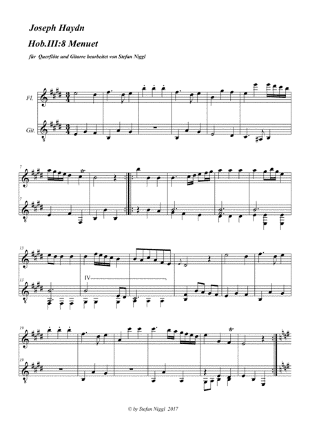 Menuet from String Quartet Hob.III:8 for Flute and Guitar (arr. Stefan Niggl)