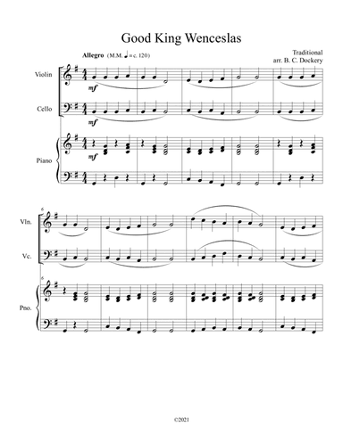 Good King Wenceslas (Violin and Cello Duet with Piano Accompaniment) (arr. B. C. Dockery)