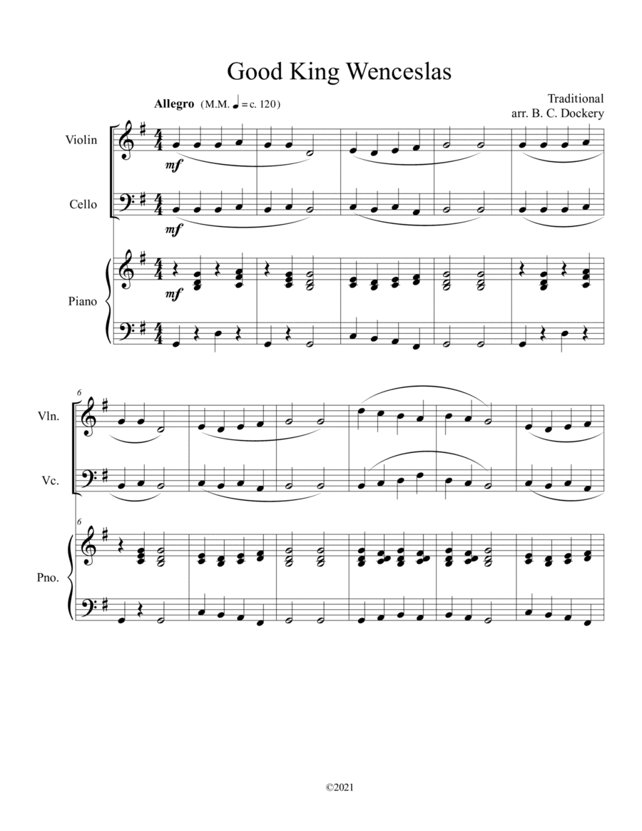 Good King Wenceslas (Violin and Cello Duet with Piano Accompaniment) (arr. B. C. Dockery)