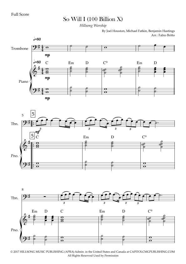 So Will I (100 Billion X) (arr. Fabio Britto)