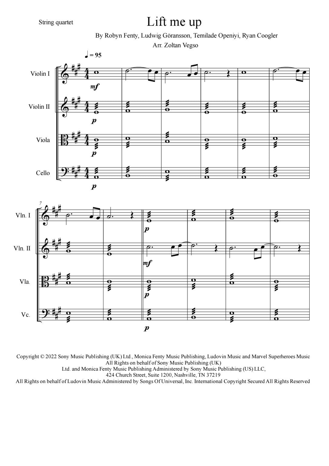 Lift Me Up (arr. Zoltan Vegso)