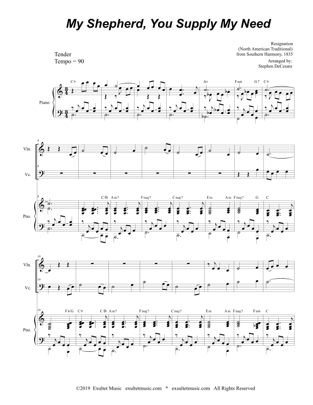 My Shepherd, You Supply My Need (Duet for Violin and Cello) (arr. Stephen DeCesare)
