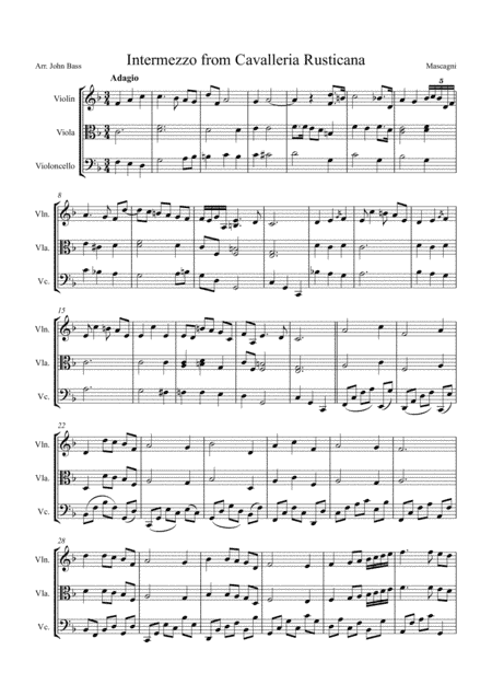Intermezzo from Cavalleria Rusticana, arranged for String Trio (Violin, Viola and 'Cello) (arr. John Bass - Music & Strings)