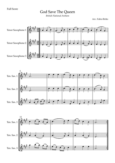 God Save The Queen (British National Anthem) for Tenor Saxophone Trio (arr. Fabio Britto)