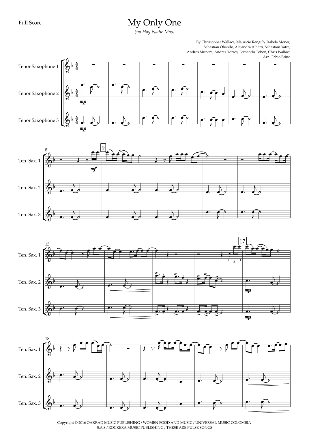My Only One (no Hay Nadie Mas) (arr. Ottirb Sage)