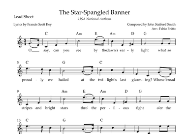The Star-Spangled Banner (USA National Anthem) Lead Sheet in C Major (arr. Fabio Britto)