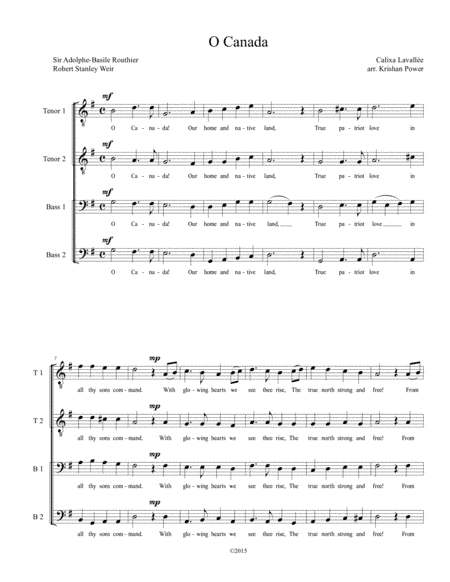 O Canada (TTBB) (arr. Krishan Power)