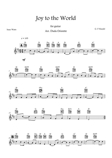 Joy to the World (D major - TABS - no lyrics) (arr. Duda Oriontte)