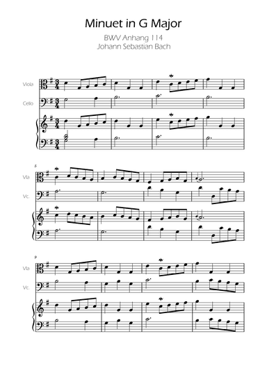 Minuet in G major BWV Anh. 114 - Bach - Viola and Cello w/ Piano (arr. Ygor Nunes)