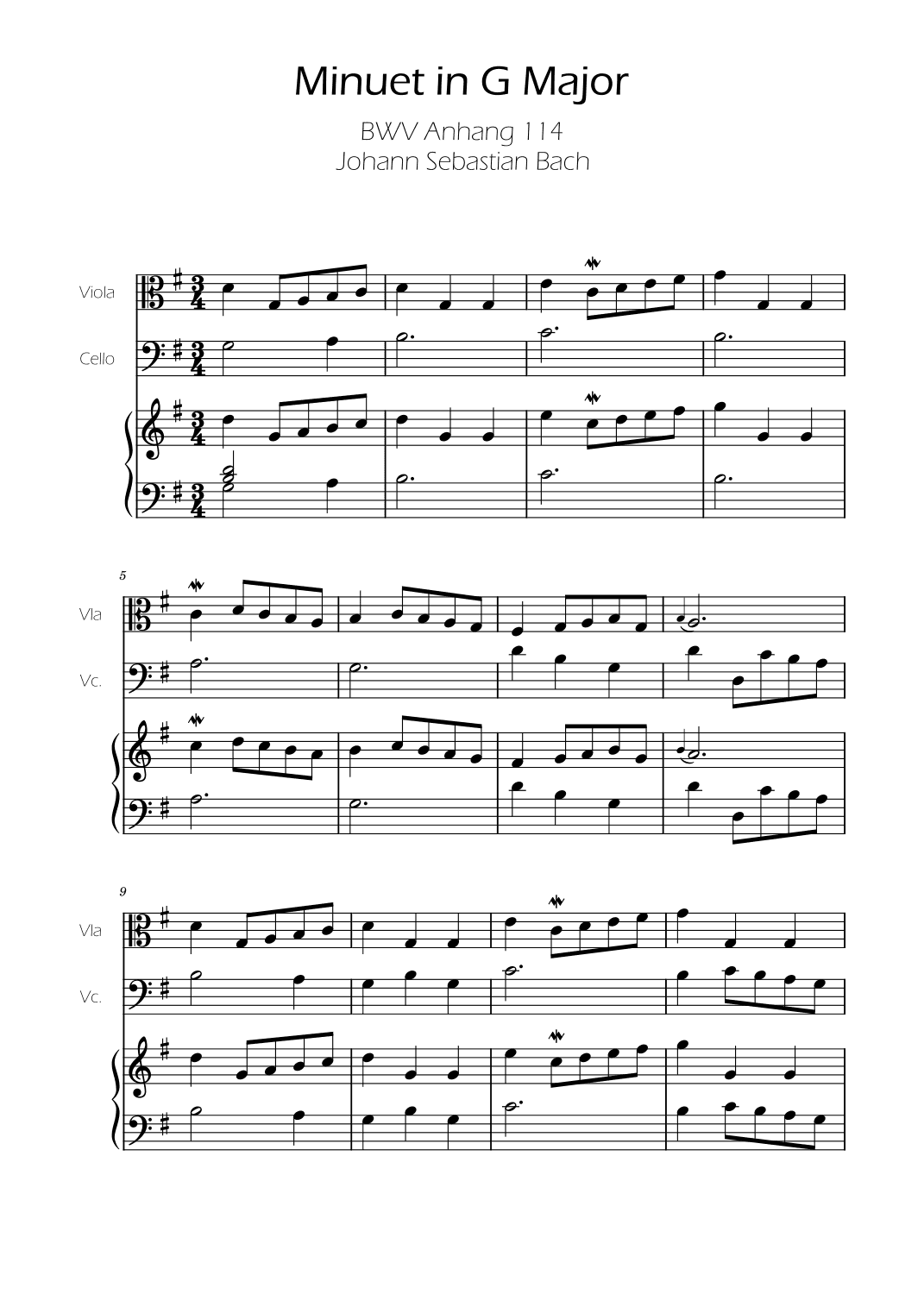 Minuet in G major BWV Anh. 114 - Bach - Viola and Cello w/ Piano (arr. Ygor Nunes)