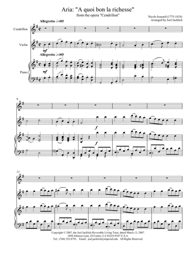 A quoi bon la richesse (aria from the opera Cendrillon) for Soprano, Violin, and Piano (arr. Joel Jacklich (ASCAP))