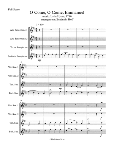 O Come, O Come Emmanuel for Sax Quartet (arr. Benjamin Hoff)