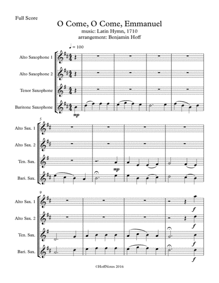 O Come, O Come Emmanuel for Sax Quartet (arr. Benjamin Hoff)