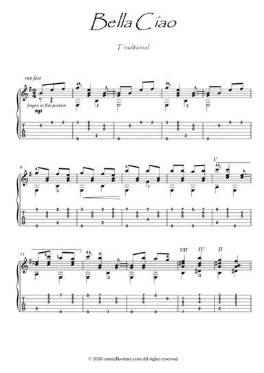 Bella Ciao guitar fingerstyle (arr. PianoSheetNow)