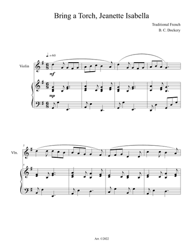 Bring a Torch, Jeanette Isabella (Violin Solo with Piano Accompaniment) (arr. B. C. Dockery)