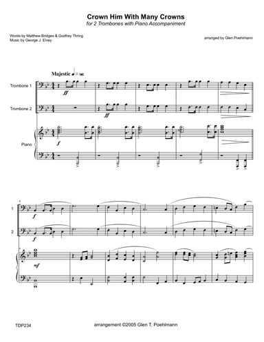 CROWN HIM WITH MANY CROWNS - TROMBONE DUET with Piano Accompaniment (arr. Glen Poehlmann)