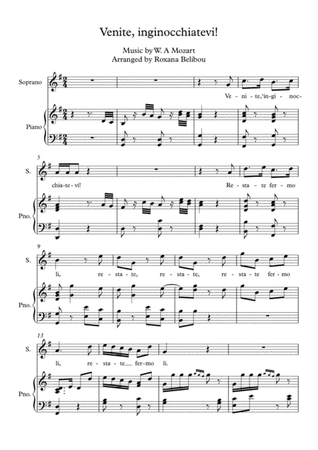 Venite, Inginocchiatevi by W. A Mozart Soprano & Piano (arr. Roxana Belibou)