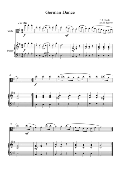 German Dance, Franz Joseph Haydn, For Viola & Piano