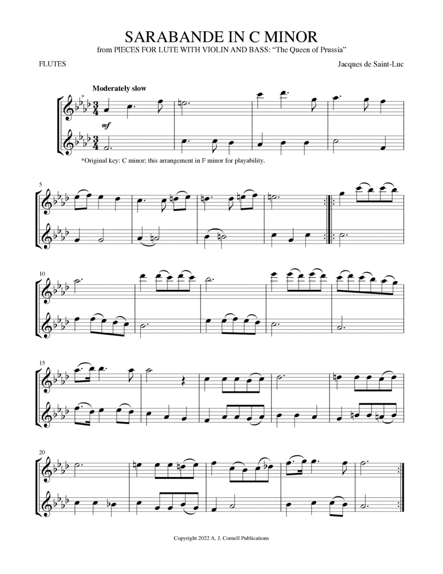 Sarabande in C Minor (from Pieces for Lute with Violin and Bass: "The Queen of Prussia") (arr. Mark Phillips)