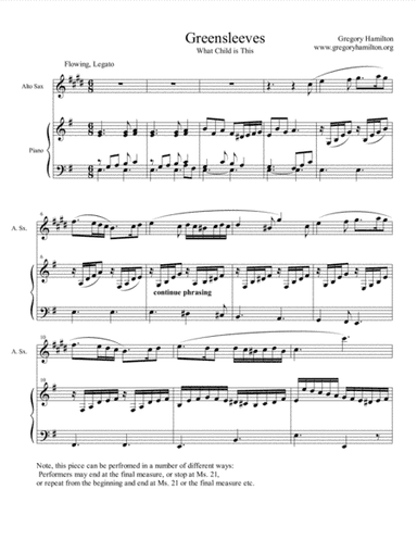 Greesleeves - What Child is This - for Alto Sax and Piano
