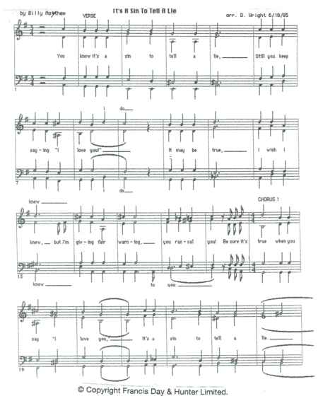 It's A Sin To Tell A Lie (arr. David Wright)