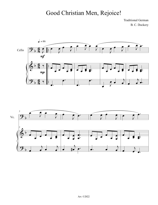 Good Christian Men, Rejoice! (Cello Solo with Piano Accompaniment) (arr. B. C. Dockery)