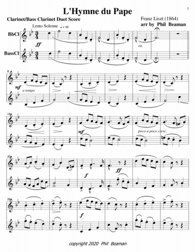 L'Hymne du Pape-Bb Clarinet-Bass Clarinet duet (arr. Phil Beaman)