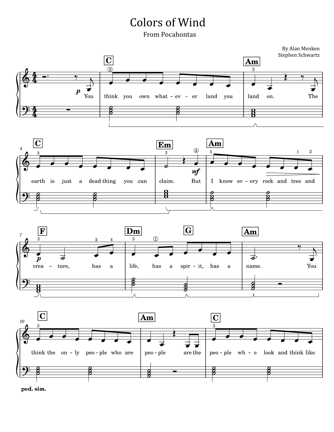 Colors Of The Wind (arr. poon)