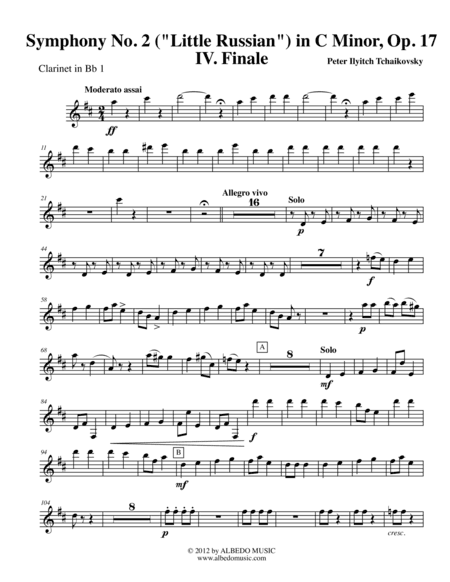 Tchaikovsky Symphony No. 2, Movement IV - Clarinet in Bb 1 (Transposed Part), Op. 17 (arr. Doug Clyde)