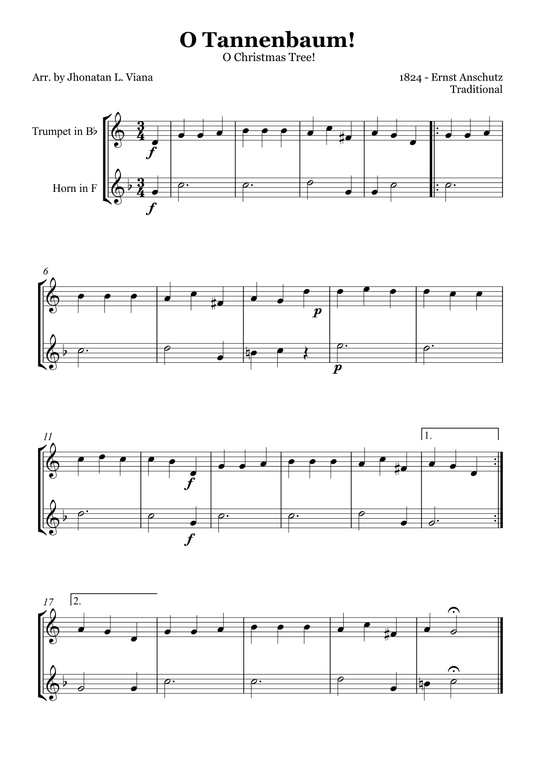 Oh! Tannenbaum! (Oh! Christmas Tree!) (arr. Jhonatan Lucio Viana)