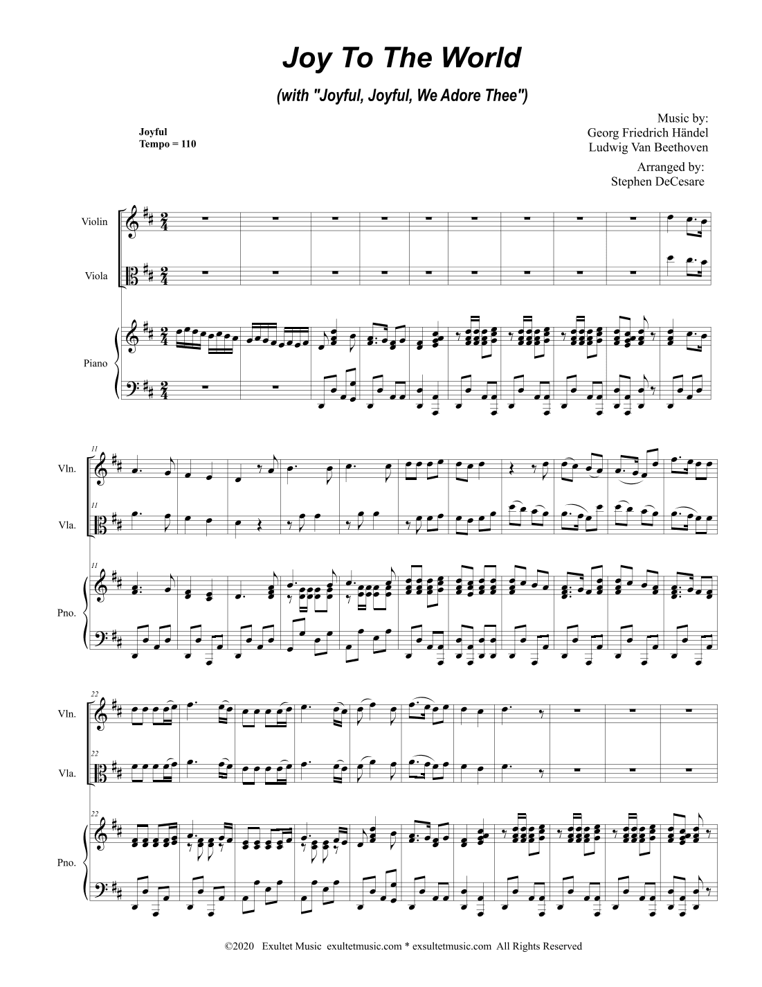 Joy To The World (with "Joyful, Joyful, We Adore Thee") (Duet for Violin and Viola) (arr. Stephen DeCesare)