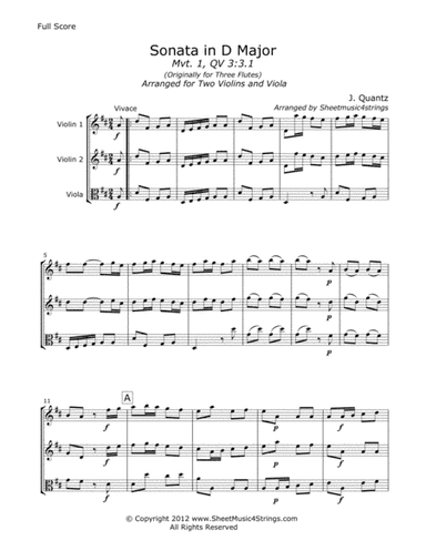 Quantz, J. - Sonata in D (Mvt. 1) for Two Violins and Viola (arr. Linda M. Scott)