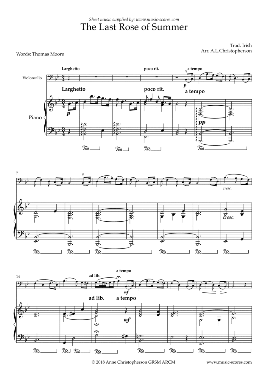 The Last Rose of Summer - Cello and Piano (arr. Anne L Christopherson GRSM ARCM)