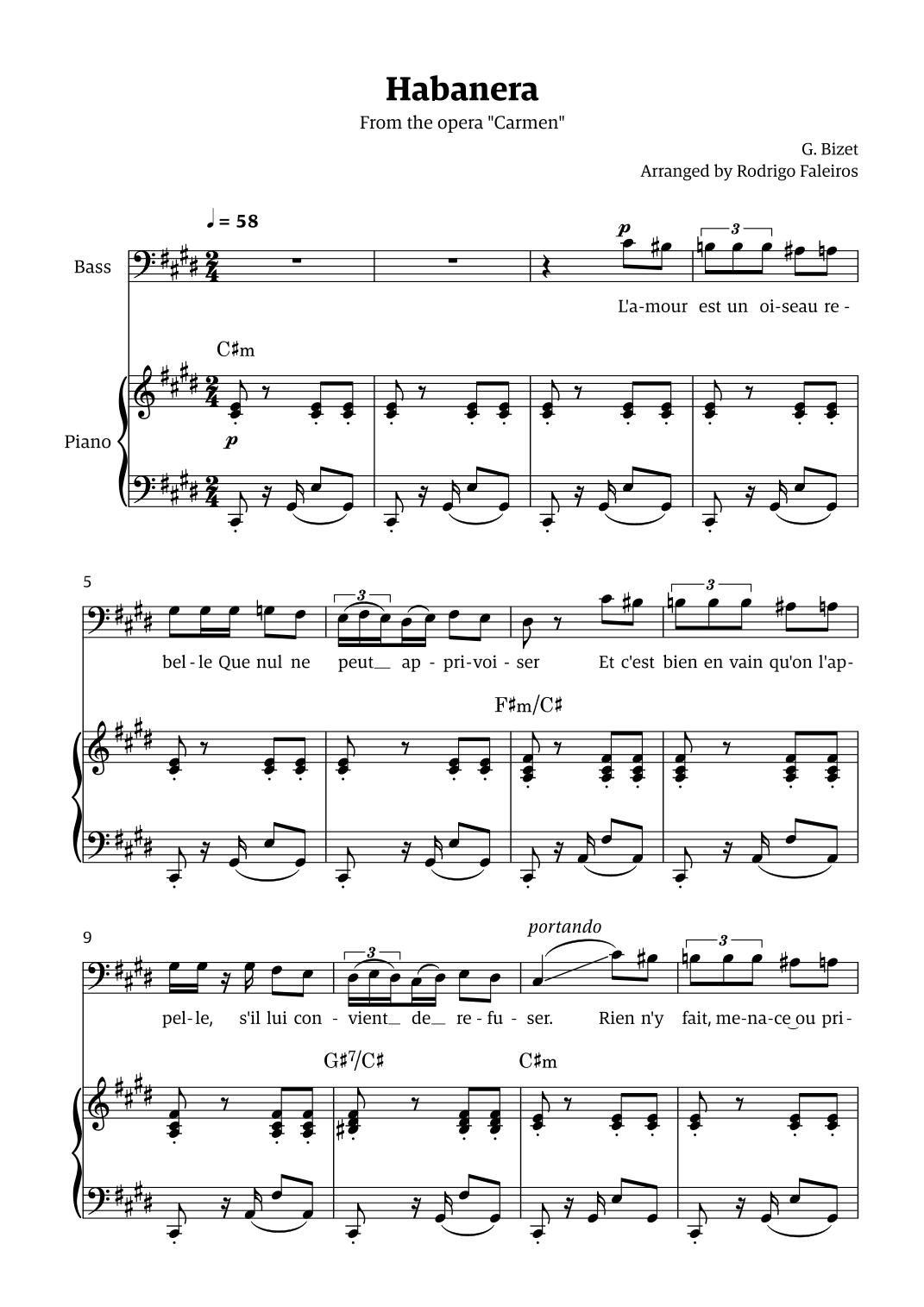 Habanera (for bass - C# minor/major) (arr. Rodrigo Faleiros)