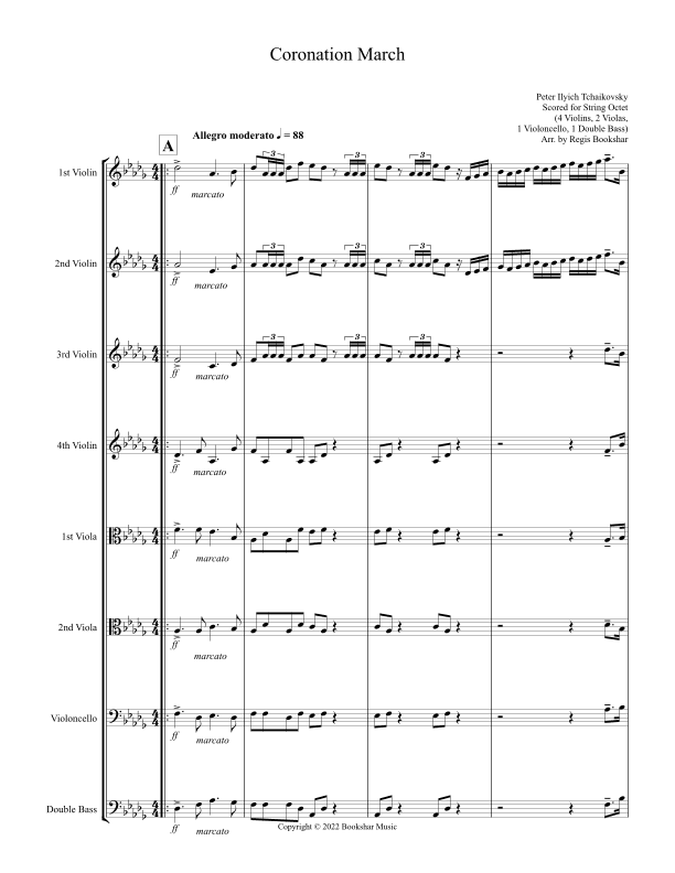 Coronation March (Db) (String Octet - 4 Violins, 2 Violas, 1 Cello, 1 Bass) (arr. Regis Bookshar)