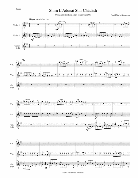 Shiru l'adonai shir chadash - O sing unto the Lord a new song - Psalm 96 for 2 violins and classical