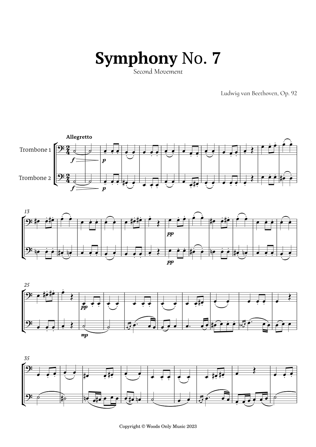 2nd Movement of Symphony No. 7 by Beethoven for Trombone Duet (arr. Ander)