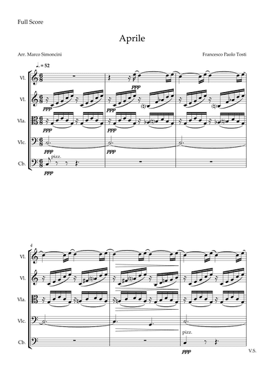 Aprile - High Voice and String Quintet - Full Score and Parts Set (arr. Marco Simoncini)