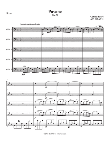 Pavane by Gabriel Fauré for Cello Quintet (arr. Bill Alves)