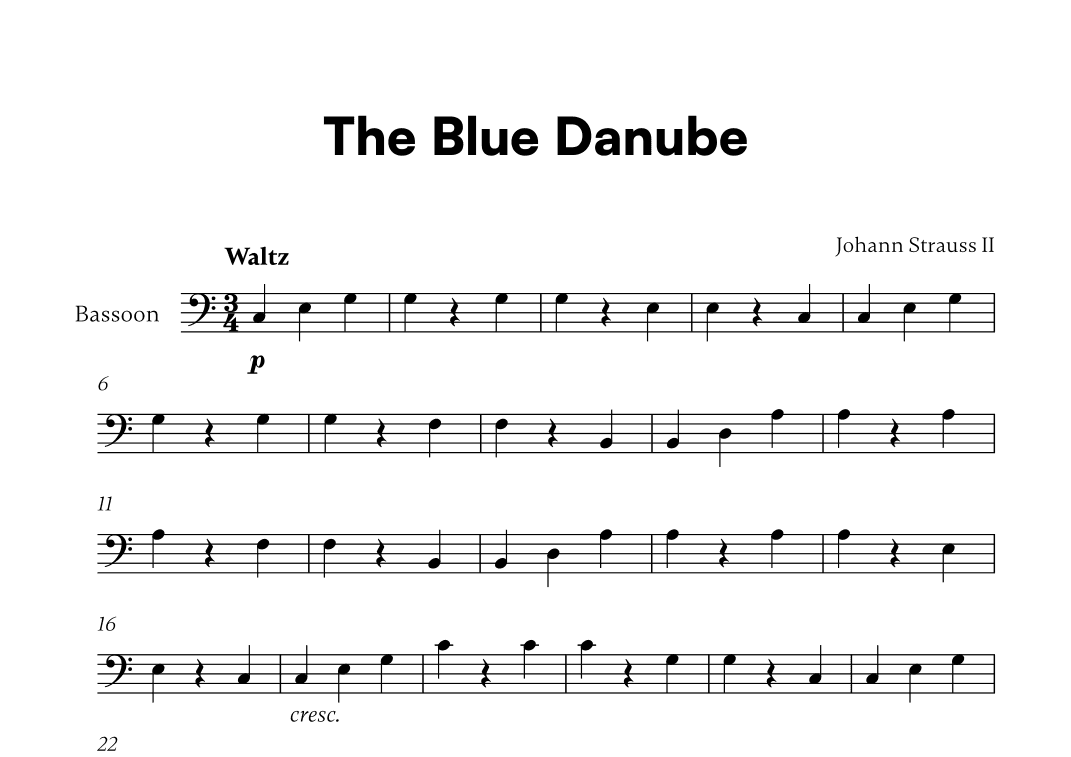 Johann Strauss II - The Blue Danube for Bassoon Solo (arr. Cadenza Editions)